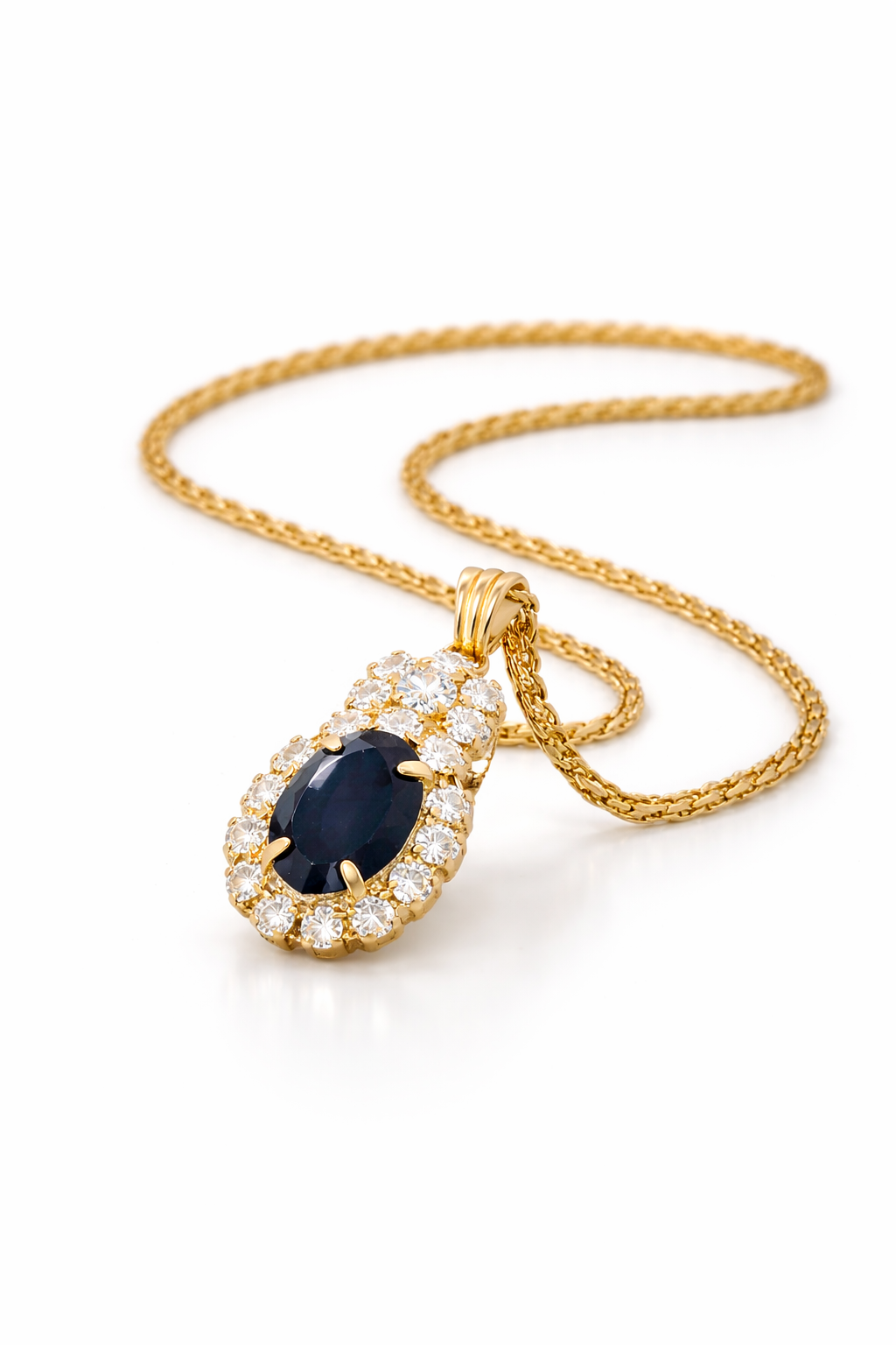 Collar Elegante Zafiro Azul con Halo de Cristales