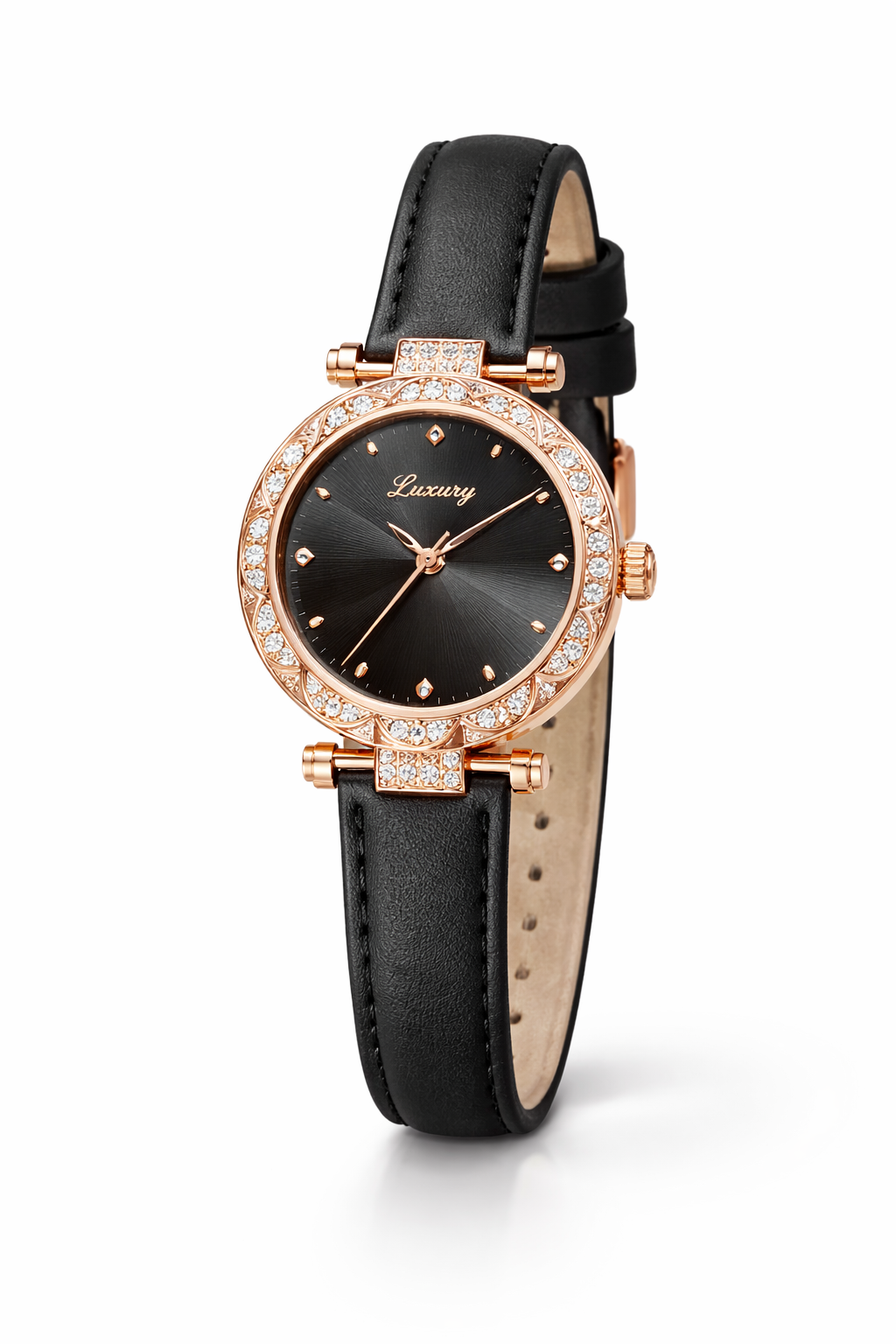 Reloj Elegante Negro con Detalles Rose Gold